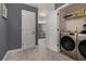 Functional laundry room with modern washer/dryer, storage shelves, and convenient access at 2780 Lakeview Walk, Decatur, GA 30035