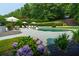 Beautiful backyard featuring a sparkling pool, lounge chairs, manicured landscaping, and an inviting entertainment area at 4095 N Broadland Nw Rd, Atlanta, GA 30342