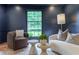 Blue living room with modern chairs and view of the outdoors at 4095 N Broadland Nw Rd, Atlanta, GA 30342