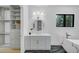 Elegant bathroom with walk-in closet, white vanity, gold fixtures, and soaking tub at 3562 Clubland Dr, Marietta, GA 30068