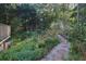 A beautiful, landscaped backyard garden pathway with flowers and lush greenery at 4030 Greatwood Path, Alpharetta, GA 30005