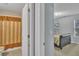 View from doorway to an ensuite bathroom with tile floor and shower at 4240 N Braves Cir, Douglasville, GA 30135