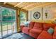 Cozy sunroom with exposed wood ceiling, brick accent wall, and access to the backyard at 224 Amy Blvd, Temple, GA 30179