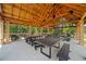 Outdoor pavilion with picnic tables and exposed timber frame perfect for gatherings at 461 Maypop Ln, Woodstock, GA 30188
