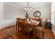 Dining area featuring hardwood floors, wainscoting, and sophisticated decor at 475 Chippenham Ct, Alpharetta, GA 30005