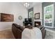 Bright living room featuring a fireplace with mantle, large windows, and comfortable seating at 475 Chippenham Ct, Alpharetta, GA 30005