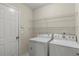 Functional laundry room with shelving, washer, and dryer at 5900 Union Woods Way, Union City, GA 30291