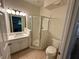 Bright bathroom featuring tiled floors, a sink with vanity, and a glass enclosed shower at 101 Dancing Fox Rd, Decatur, GA 30032