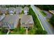 Aerial view displays a home with green landscaping near neighboring houses and a road at 4895 Sterling Close, Buford, GA 30518