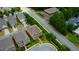 Overhead view of neighborhood with tree lined streets and houses with sidewalks and greenery at 4895 Sterling Close, Buford, GA 30518