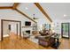 Comfortable living room with fireplace, hardwood floors, and access to the outdoor patio at 6175 Weatherly Dr, Sandy Springs, GA 30328