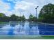 Well-maintained tennis court with lighting for evening play at 215 Settindown Ct, Roswell, GA 30075