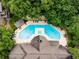 Aerial view of the community pool featuring mature landscaping and plenty of lounge seating at 719 Mcgill Park Ne Ave, Atlanta, GA 30312