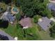 Aerial view of a neighborhood showcasing a home with a private pool and outdoor entertaining space at 11940 Wexford Club Dr, Roswell, GA 30075