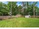 Well-maintained backyard featuring lush lawn, mature trees, and storage shed with fencing at 2864 Wyndcliff Ct, Marietta, GA 30066