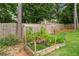 Backyard raised garden bed with wooden frame showing healthy tomato plants with fruit on a grassy lawn at 2864 Wyndcliff Ct, Marietta, GA 30066
