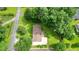 Aerial view of a neatly kept lawn, fenced yard, and mature trees surrounding the property at 4212 Worth Nw St, Acworth, GA 30101