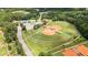 An aerial view of the community ballpark featuring baseball fields, tennis courts, and a covered pavilion at 4972 Park Vale Dr, Sugar Hill, GA 30518