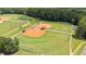 Overhead image featuring a well-kept baseball field with a grass infield and dugouts at 4972 Park Vale Dr, Sugar Hill, GA 30518