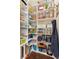 Pantry with organized shelving filled with food and appliances; blue apron hanging on side at 4972 Park Vale Dr, Sugar Hill, GA 30518