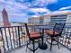 Outdoor balcony featuring wrought iron chairs and table with a stunning city view at 400 W Peachtree Nw St # 3216, Atlanta, GA 30308