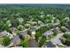 Expansive aerial view of a residential area with luxurious houses, lush trees, and a serene pond at 5070 Riverlake Dr, Peachtree Corners, GA 30097