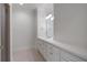 Bathroom featuring a vanity with plenty of storage, a large mirror and a separate shower area at 4634 Whitestone Way, Suwanee, GA 30024