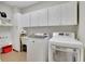Functional laundry room with modern white cabinets, sink, washer and dryer units at 130 Holly Reserve Pkwy, Canton, GA 30114