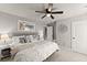 Comfortable bedroom featuring a ceiling fan, a large closet, and soft grey walls at 2213 Independence Ln, Buford, GA 30519