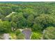 Aerial view showcases the wooded community, cul-de-sac, and surrounding neighborhood at 5848 Kingswood Ct, Norcross, GA 30093