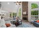 Vaulted living room features a stone fireplace and large windows at 121 Clipper Bay Drive, Alpharetta, GA 30005