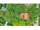 An aerial view of a charming home with a red roof surrounded by lush greenery at 27 S Avondale Rd, Avondale Estates, GA 30002