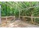 Spacious wooden deck surrounded by lush greenery with pergola and stairs at 200 Zachary Woods Nw Pt, Marietta, GA 30064