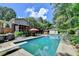 Spacious backyard with a refreshing pool, poolside patio and well-maintained landscaping for outdoor relaxation at 4562 Lucerne Valley Sw Rd, Lilburn, GA 30047