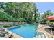 Private backyard pool provides a refreshing escape, surrounded by lush greenery at 4562 Lucerne Valley Sw Rd, Lilburn, GA 30047