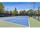 Pickleball courts with green and blue surfaces, black fencing and green canopies at 601 Laurel Xing, Canton, GA 30114