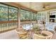 Inviting screened-in porch with ample seating, a ceiling fan, and views of the lush, wooded backyard at 601 Laurel Xing, Canton, GA 30114