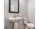 Bathroom features a pedestal sink, toilet, and modern mirror frame at 2 Whites Pond Rd, Moreland, GA 30259