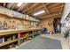 Unfinished basement with wooden work benches, pegboard, storage shelves and mechanic tools at 3852 Vinyard Ne Ct, Marietta, GA 30062