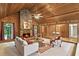 Cozy living room with a stone fireplace, wood paneled walls and ceiling, and comfortable seating at 3852 Vinyard Ne Ct, Marietta, GA 30062