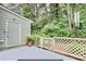 Backyard featuring a deck with a white lattice fence, surrounded by lush greenery and trees providing privacy at 306 Autumn Leaf Way, Norcross, GA 30093