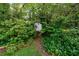 Tucked away in the trees is a small storage building in the lush backyard at 1472 High Meadow Dr, Stone Mountain, GA 30083