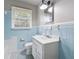 Classic bathroom with blue tile, white fixtures, and a window providing natural light at 1913 Ferry Dr, Marietta, GA 30066