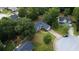Aerial shot of a gray-sided home with a long driveway, a circular entrance, and mature trees at 556 Walton Dr, Social Circle, GA 30025