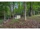 Charming shed nestled amongst mature trees, providing extra storage and blending seamlessly with nature at 2110 Waterloo Cir, Lawrenceville, GA 30043