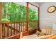 Cozy back porch featuring wood railings, outdoor seating, and wooded views at 5114 N Ivy Ne Rd, Atlanta, GA 30342