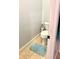 Simple powder room with toilet, blue accent rug, and neutral paint at 753 Summer Ridge Dr, Villa Rica, GA 30180