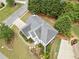 Aerial shot of home highlighting landscaping, roof, driveway, and surrounding greenery at 200 Glen Wood Place, Canton, GA 30114
