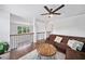 Spacious living room featuring a comfortable sofa, dark wood floors, and staircase at 200 Glen Wood Place, Canton, GA 30114