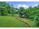 Large backyard with a fire pit, seating and lush green grass at 2653 W Main Nw St, Atlanta, GA 30318